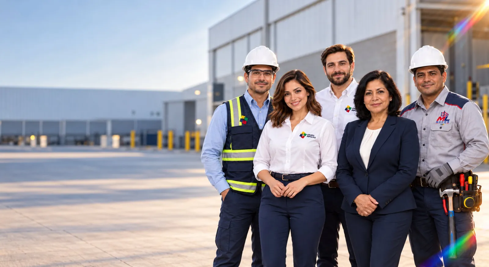 El equipo de Grupo Impulso frente a una nave industrial