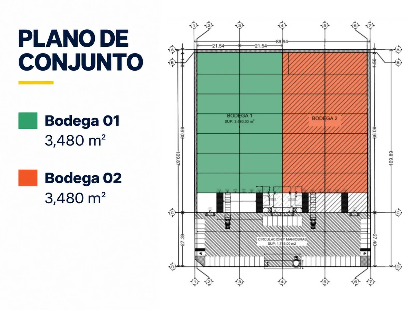 Parque Promoción, plano de conjunto con dos bodegas de 3,480 m²
